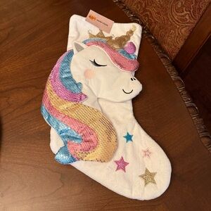 Unicorn Christmas Stocking 16.75" x 9.25" x 1.25" Cracker Barrel Sequin Sparkle